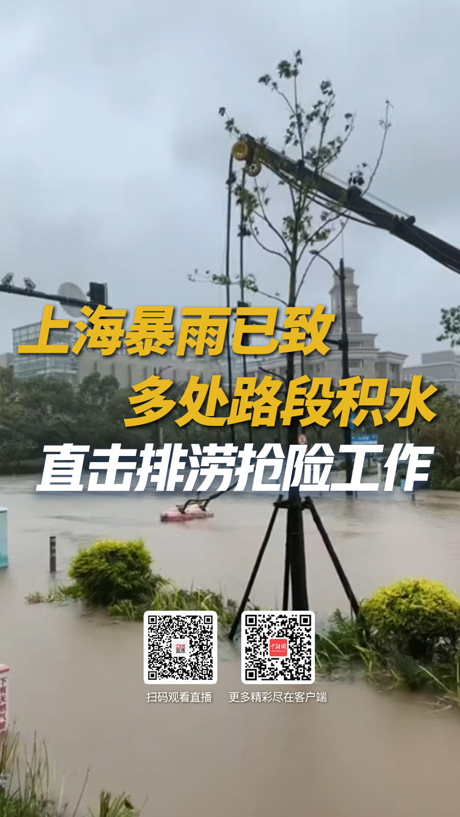 直播海报：上海暴雨已致多处路段积水 直击排涝抢险工作