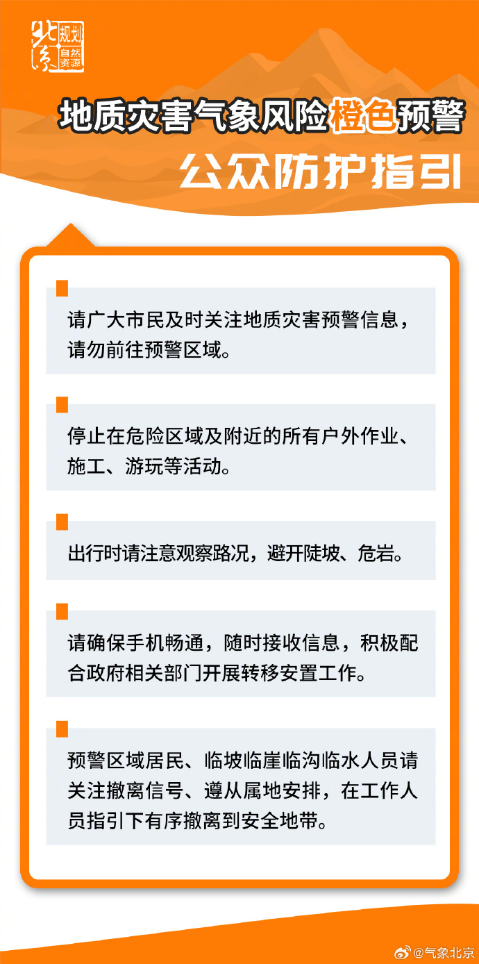 北京发布地质灾害气象风险橙色预警