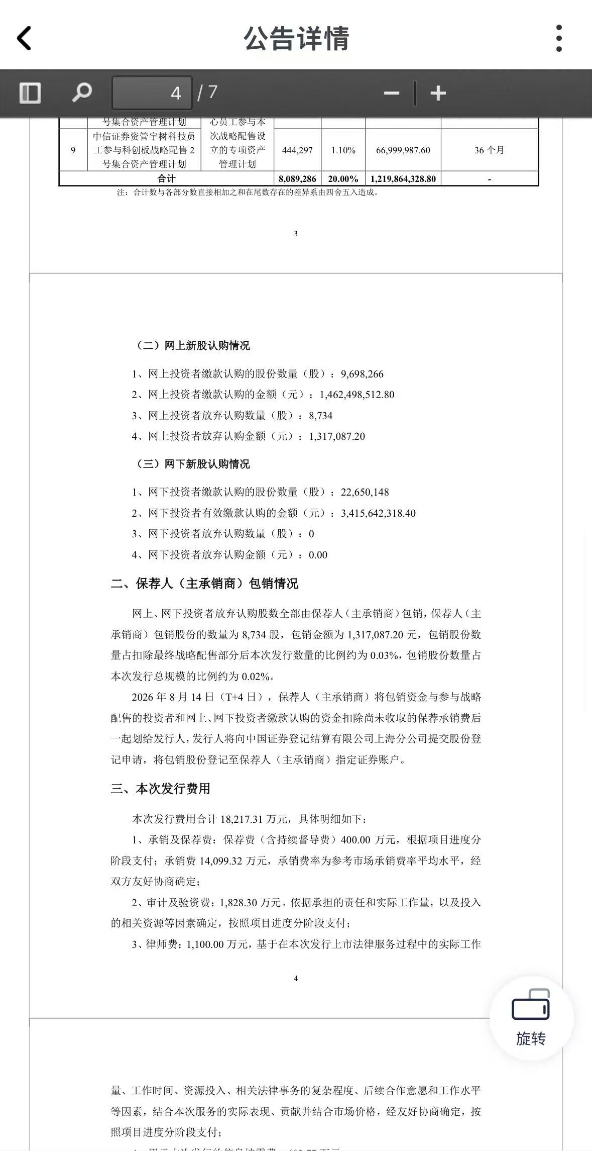 宇树科技：网上投资者放弃认购数量8734股